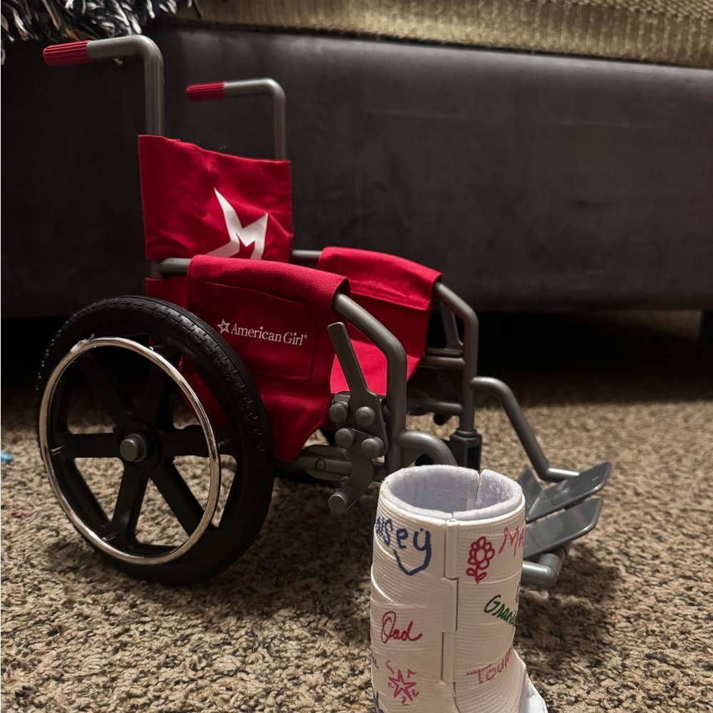 American Girl Red Doll Wheelchair with McKennas Cast